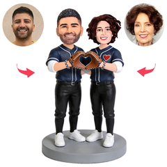 Baseball couple making heart shapes Custom Bobbleheads