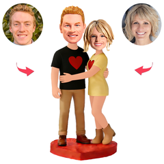 Couple Wearing Heart-Shaped Shirts Custom Bobbleheads