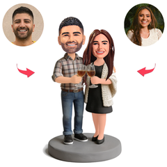Intimate Couple Holding Coffee Cups Custom Bobbleheads