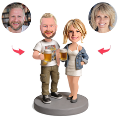 Couple Holding Beer Mugs Custom Bobbleheads