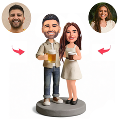 Couple Casually Holding Drinks Custom Bobbleheads
