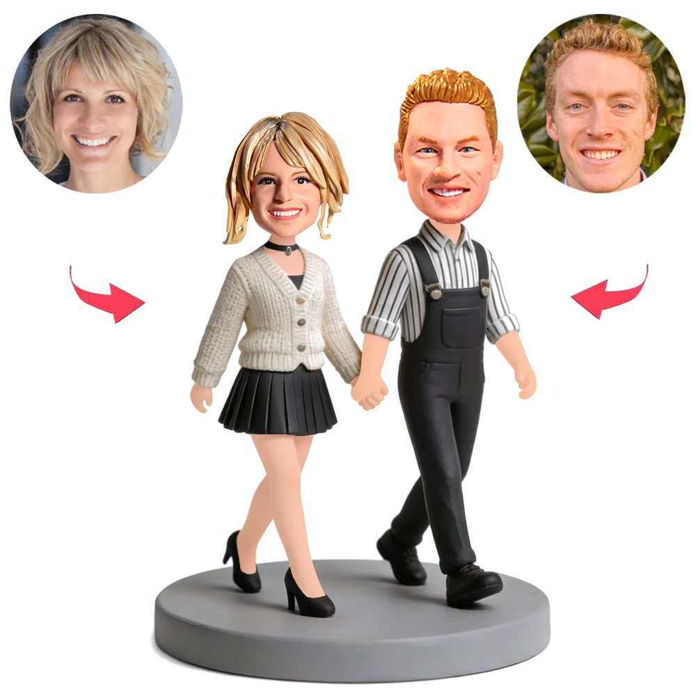 Easygoing Couple Walking Custom Bobbleheads