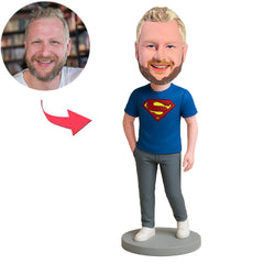 Superhero in Blue Short Sleeves Custom Bobbleheads