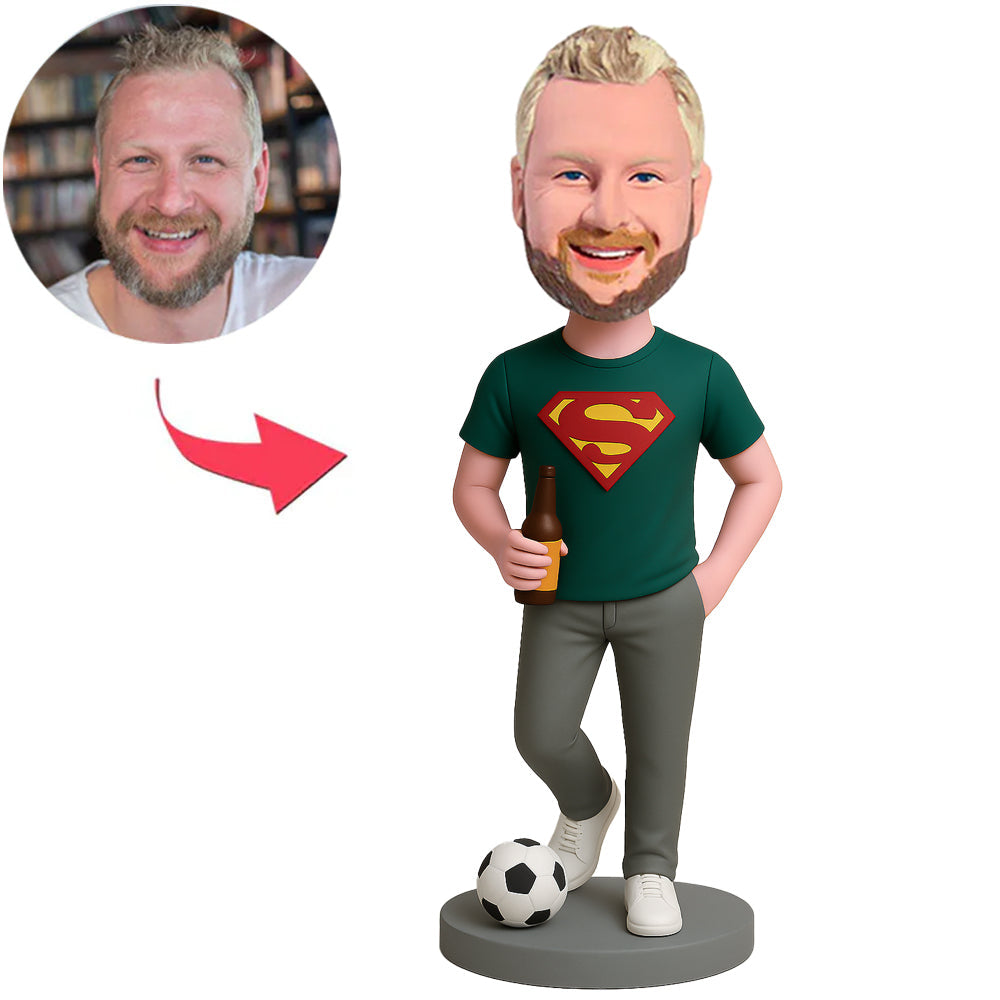 Superman Drinking Beer and Playing Football Custom Bobbleheads