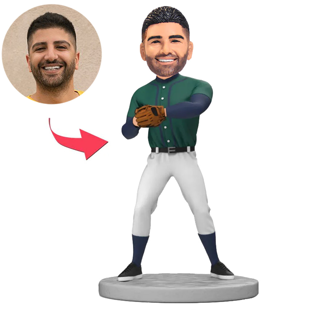 Green Shirt Baseball Player Custom Bobbleheads