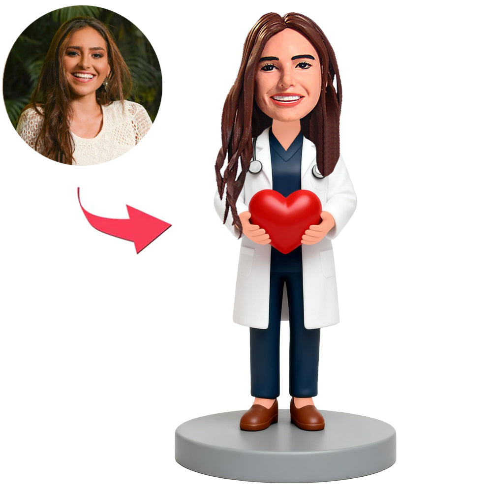 Cardiology Female Doctor Holding Heart Custom Bobbleheads