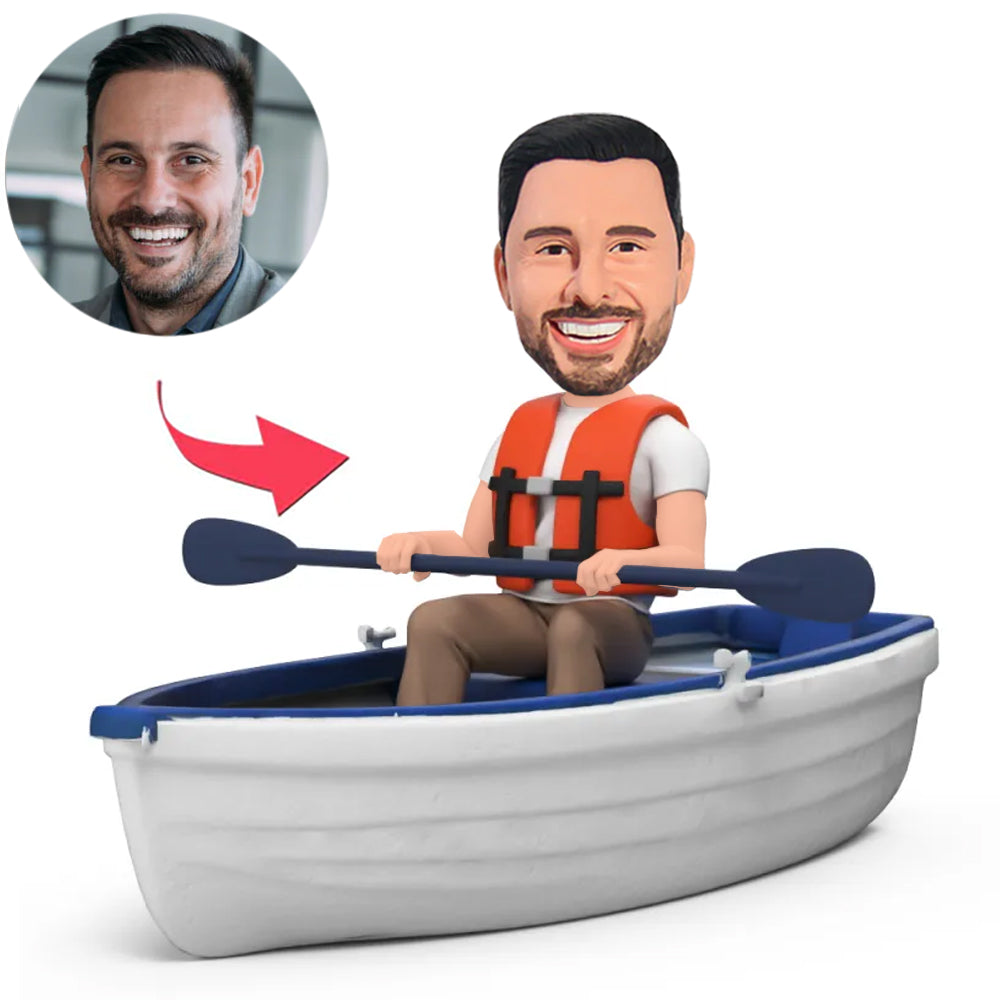 Men Wearing Life Jackets Row Boats Custom Bobbleheads