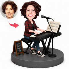 Female Keyboardist Performing with Microphone Custom Bobbleheads