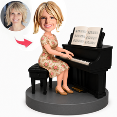 Female Pianist Playing Piano in Floral Dress Custom Bobbleheads