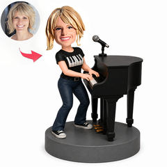 Female Pianist Playing Piano with Microphone Custom Bobbleheads