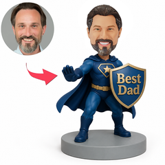 Male Super Dad Holding Best Dad Shield Custom Bobbleheads