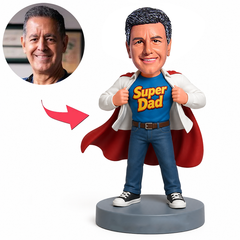 Male Super Dad Revealing Shirt with Red Cape Custom Bobbleheads