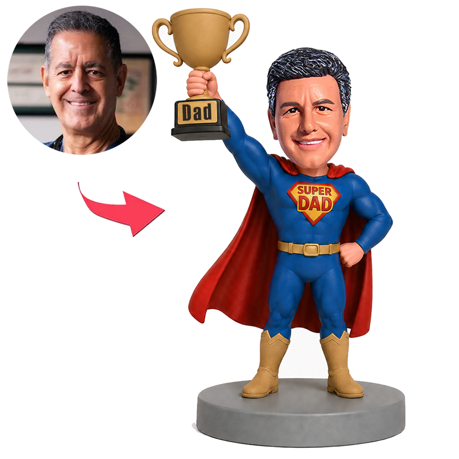 Male Super Dad Holding Trophy Custom Bobbleheads
