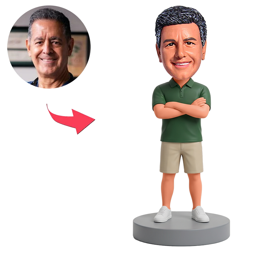 Male Dad Standing with Crossed Arms Custom Bobbleheads