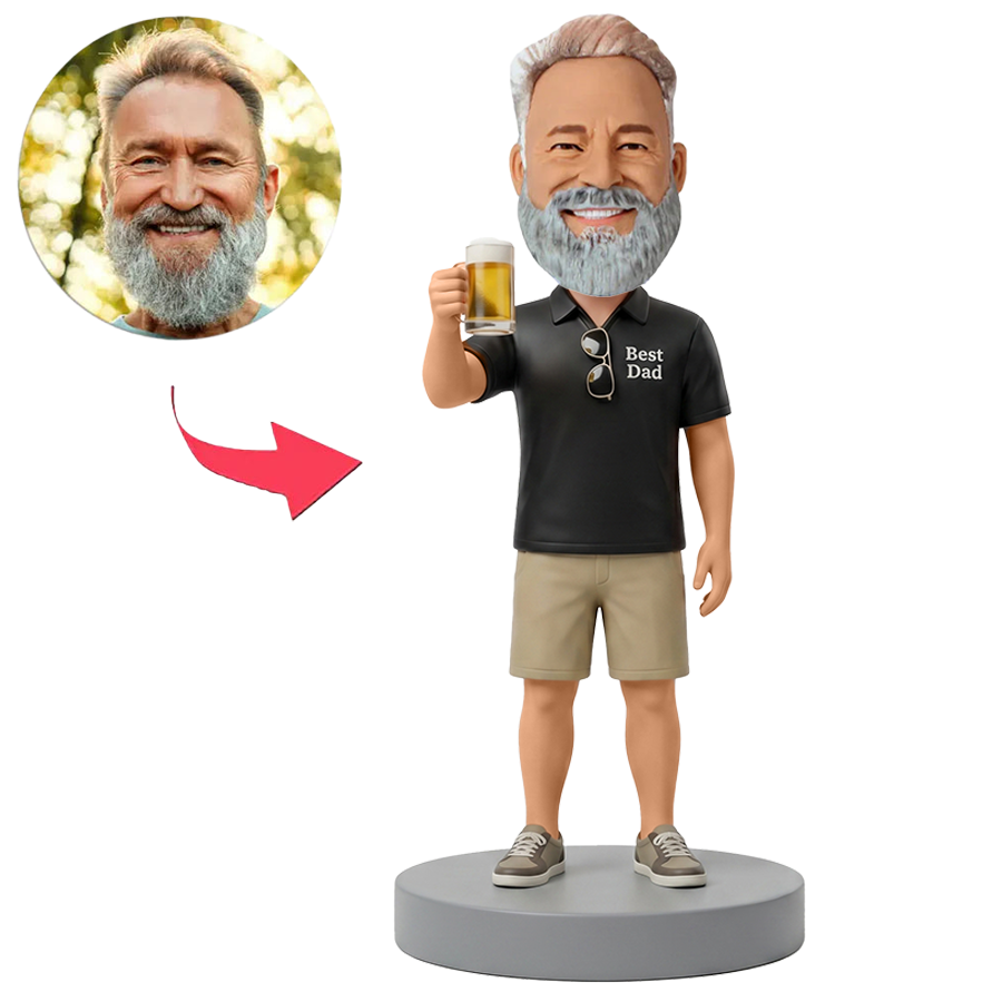 Male Best Dad Raising Beer Glass Custom Bobbleheads