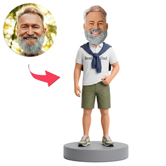 Male Best Dad in White Polo with Sweater Custom Bobbleheads