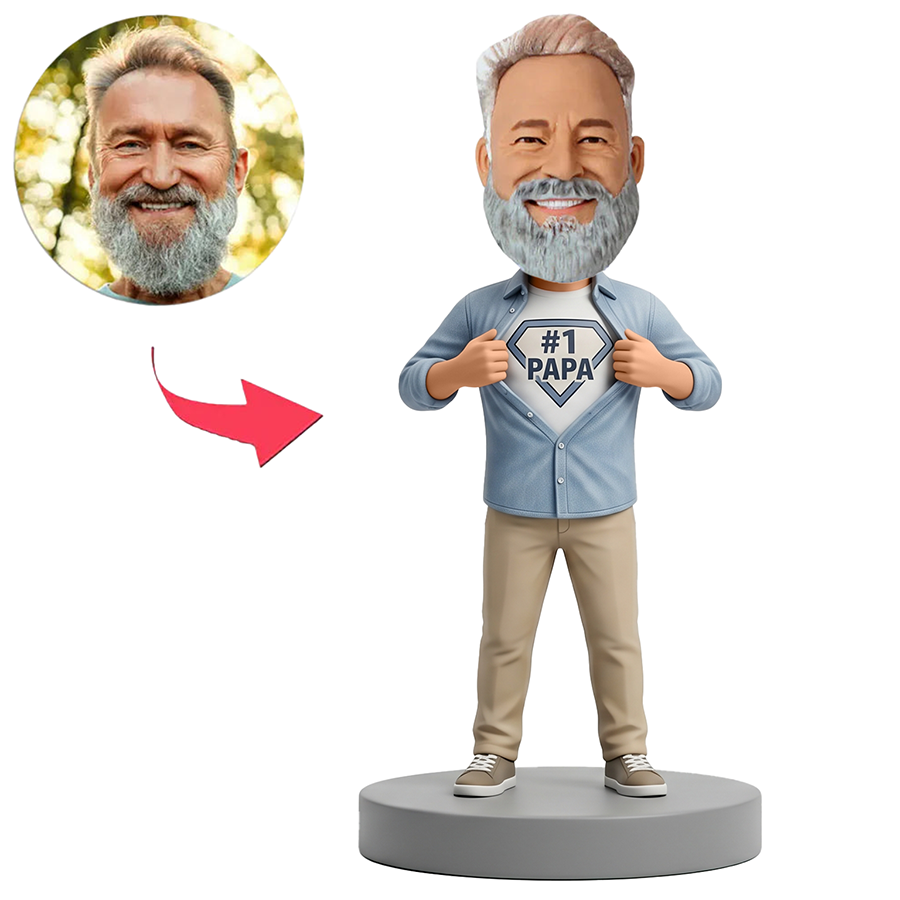 Male Dad Revealing No.1 Papa Shirt Custom Bobbleheads
