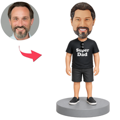 Male Casual Super Dad in Black T Shirt Custom Bobbleheads