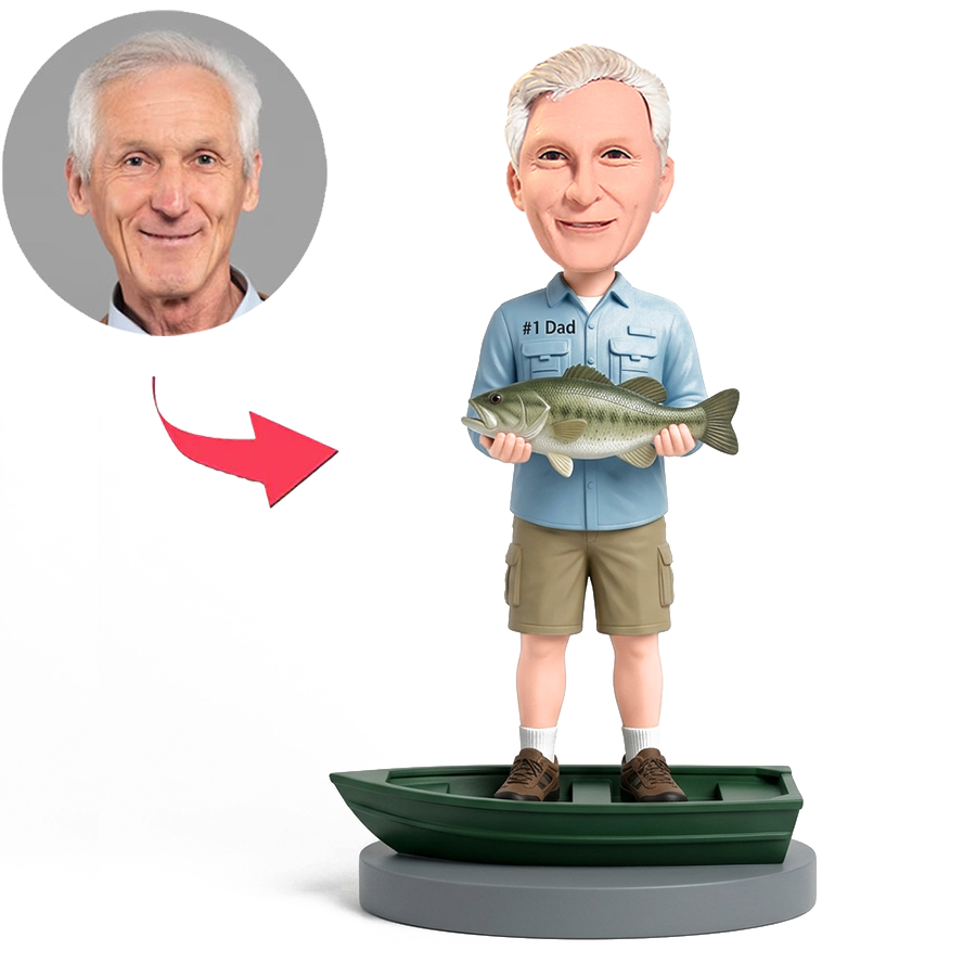 Fishing Dad Holding Large Fish Male Custom Bobbleheads