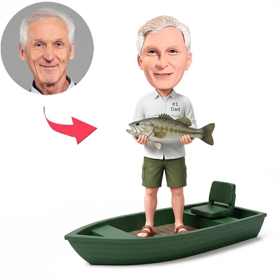 Dad Fishing with Bass Male Custom Bobbleheads