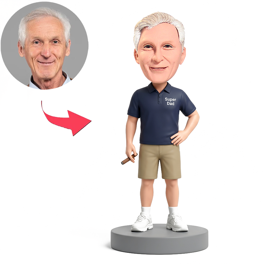 Super Dad Holding Cigar in Polo Male Custom Bobbleheads