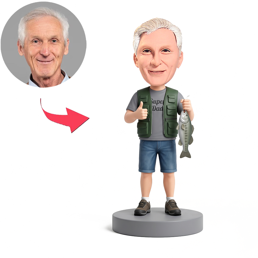Dad with Fishing Pole Male Custom Bobbleheads