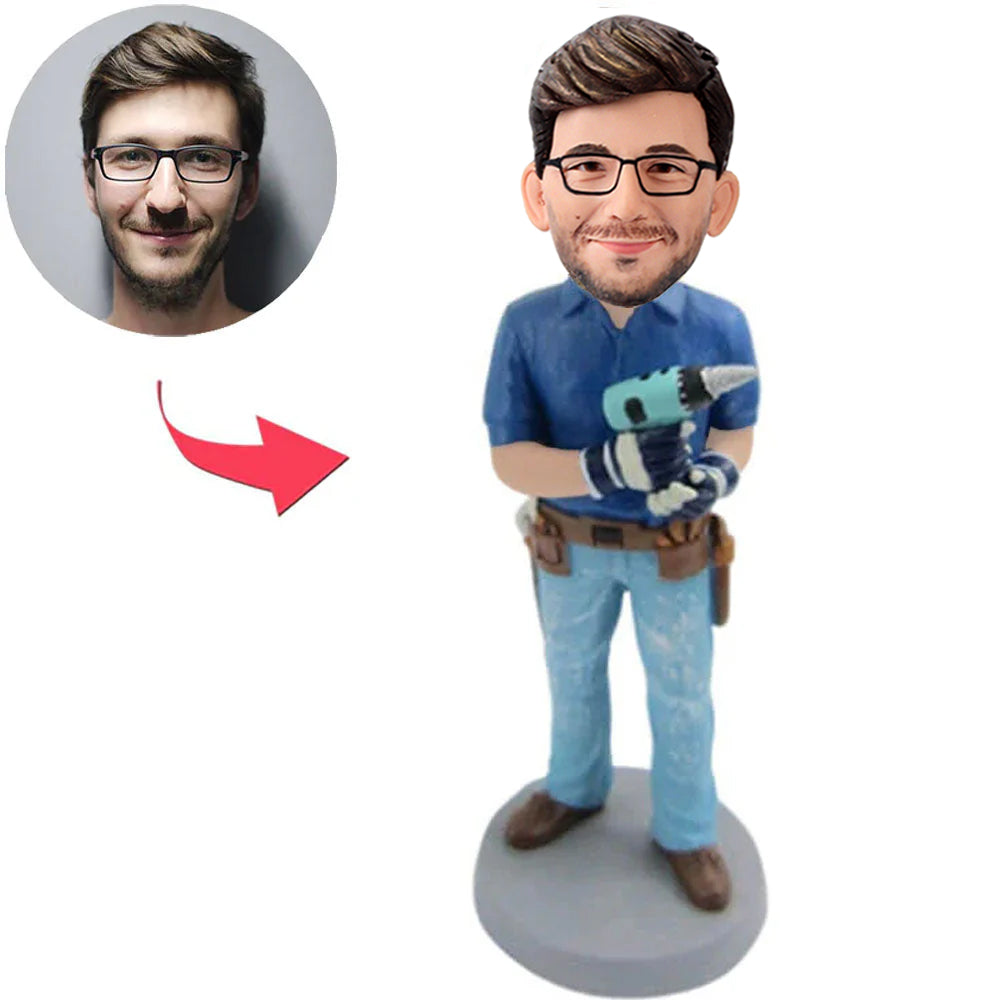 Maintenance Worker Holding Electric Drill Custom Bobbleheads