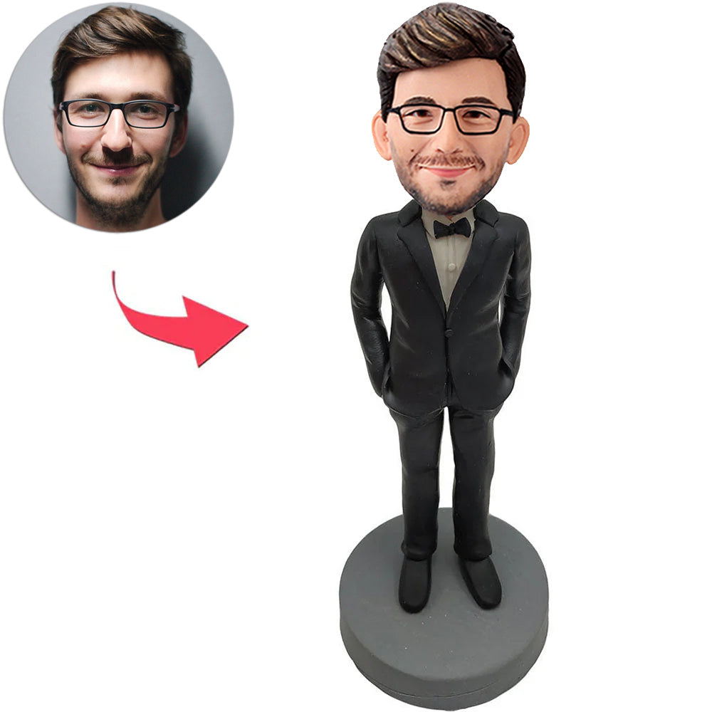 Custom Bobbleheads Cool Man in Black Suit
