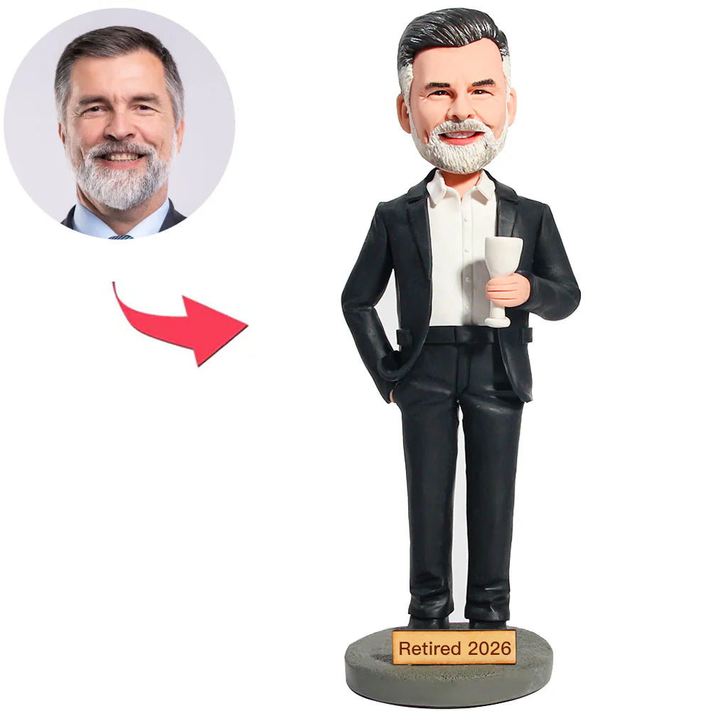 Retired 2026 Celebrating Retirement with Champagne Custom Bobbleheads