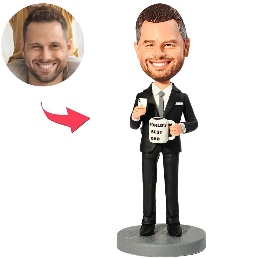 World's Best Dad Holding iPhone Custom Bobbleheads
