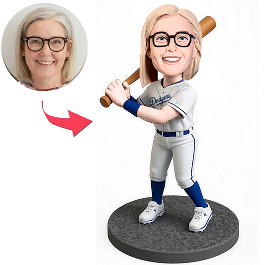 Female Baseball Player with Baseball Bat Custom Bobbleheads