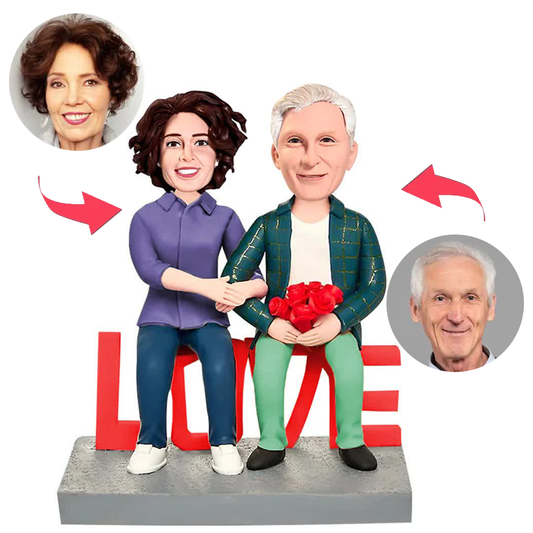 Couple Sitting on LOVE Custom Bobblehead