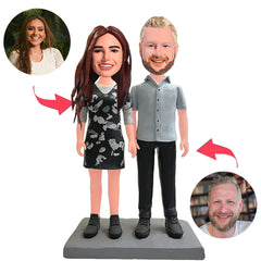 Happy Casual Couple Custom Bobblehead