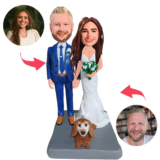 Wedding Couple with Dog Custom Bobblehead