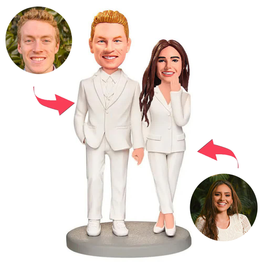 White Suit Business Couple Custom Bobblehead