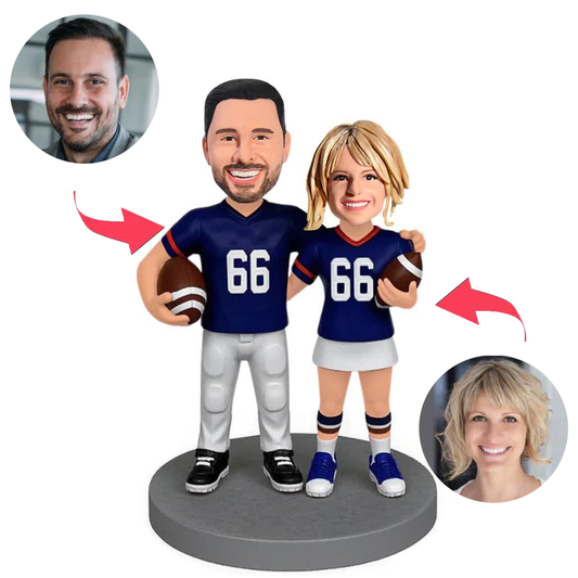 Number 66 Football Couple Player Custom Bobbleheads