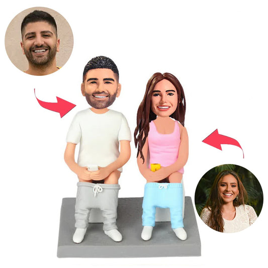 Couple Squatting on the Toilet Custom Bobbleheads