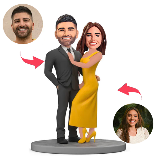 Black Suit and Yellow Dress Couple Custom Bobbleheads