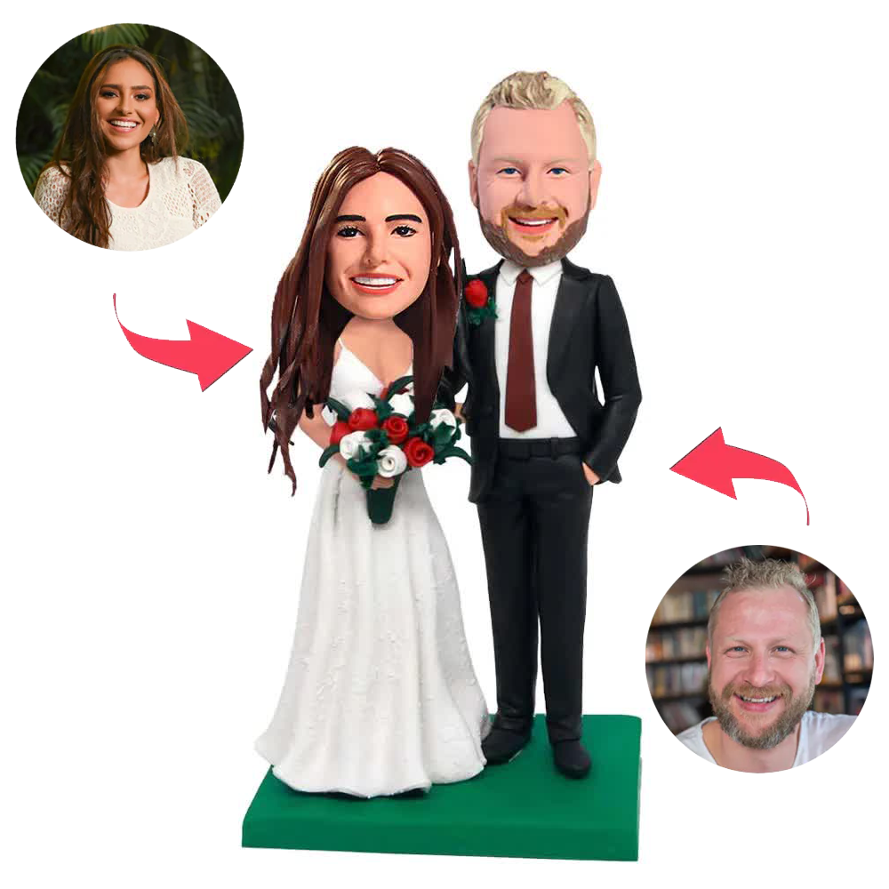 Wedding Couple Holding Flowers Custom Bobbleheads