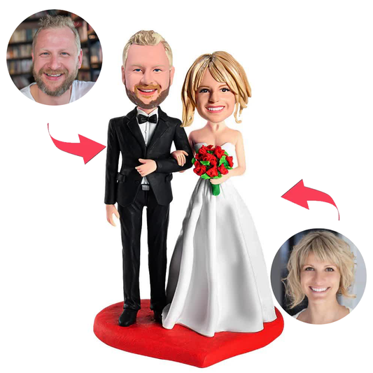 Wedding Couple on Love Heart Custom Bobbleheads