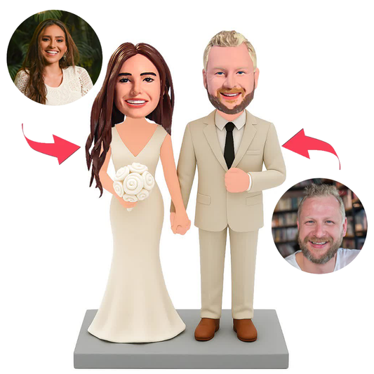 Wedding Couple Holding White Bouquet Custom Bobbleheads