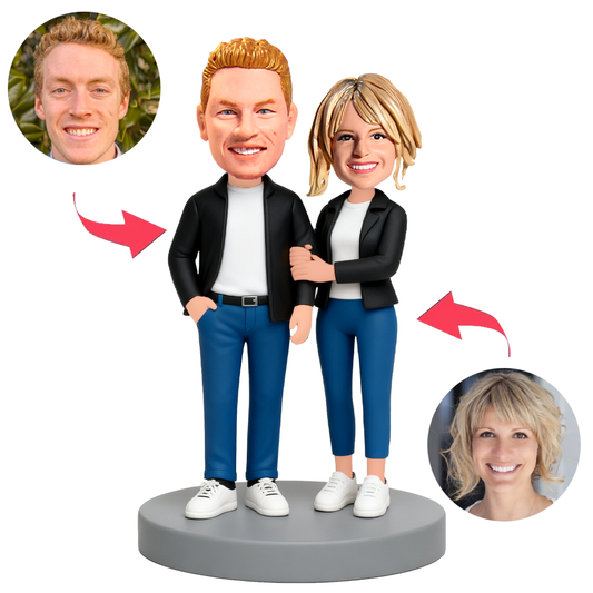 Couple Wearing Black Coats Custom Bobbleheads