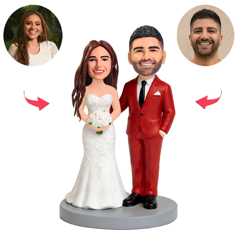 Couple Holding White Flowers Custom Bobbleheads