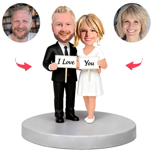 Couple Holding I Love You Signs Custom Bobbleheads