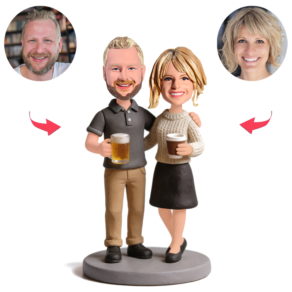 Loving Couple Holding Drinks Custom Bobbleheads