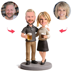 Loving Couple Holding Drinks Custom Bobbleheads