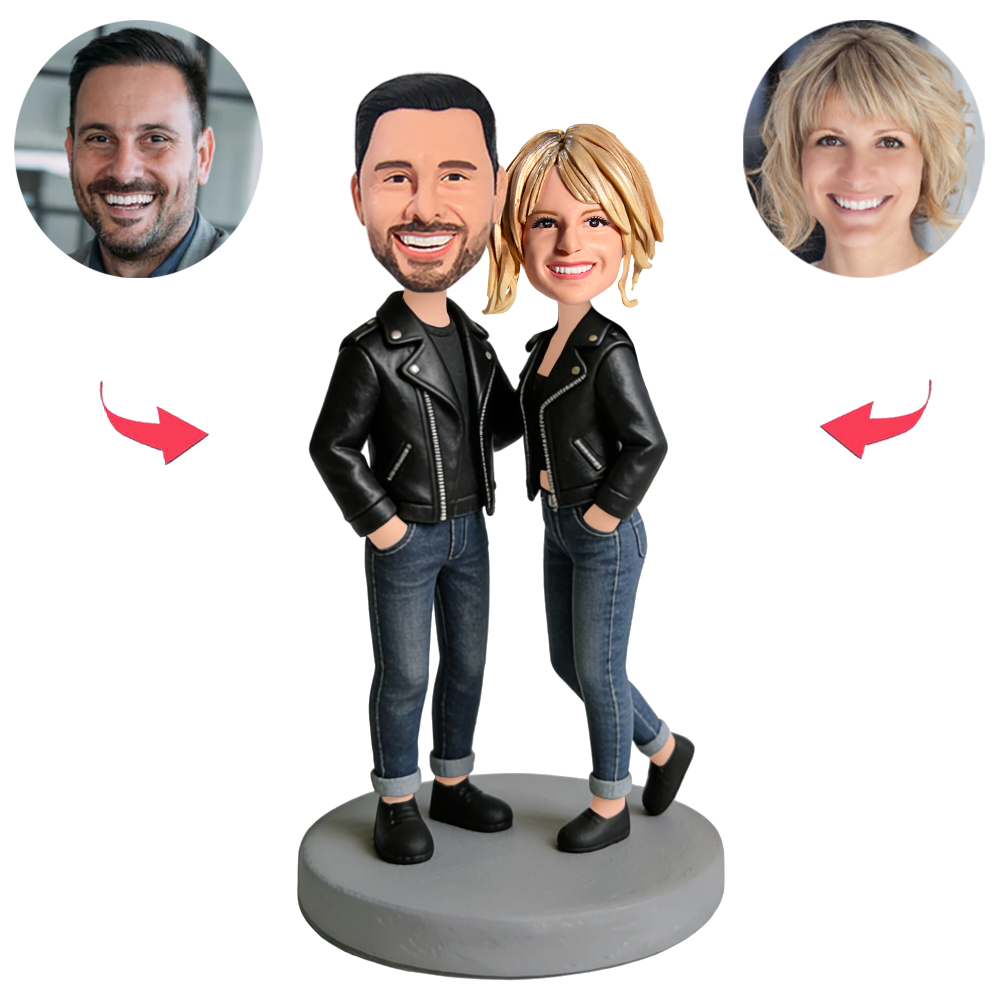 Cool Leather Jacket Couple Custom Bobbleheads