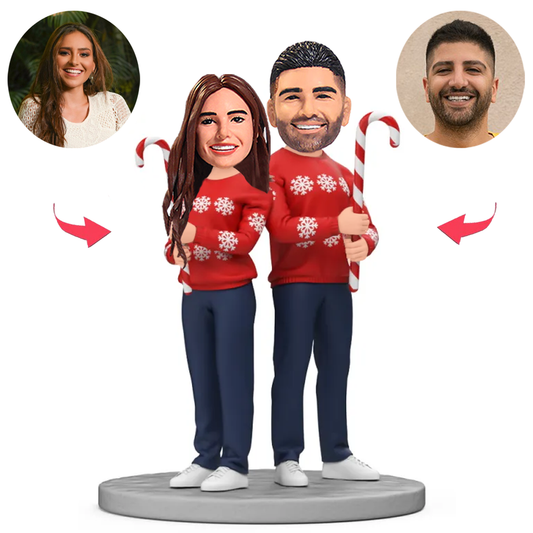 Couples With Christmas Sticks Couple Custom Bobbleheads