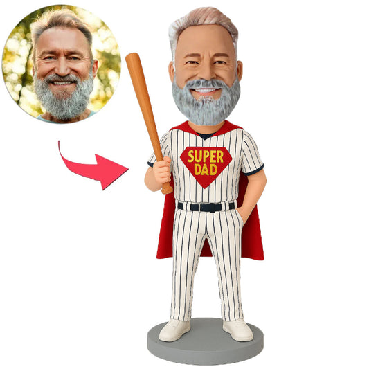 Super Dad in Baseball Uniform Custom Bobbleheads