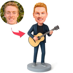 Dark Blue Suit Man Play Guitar Custom Bobbleheads